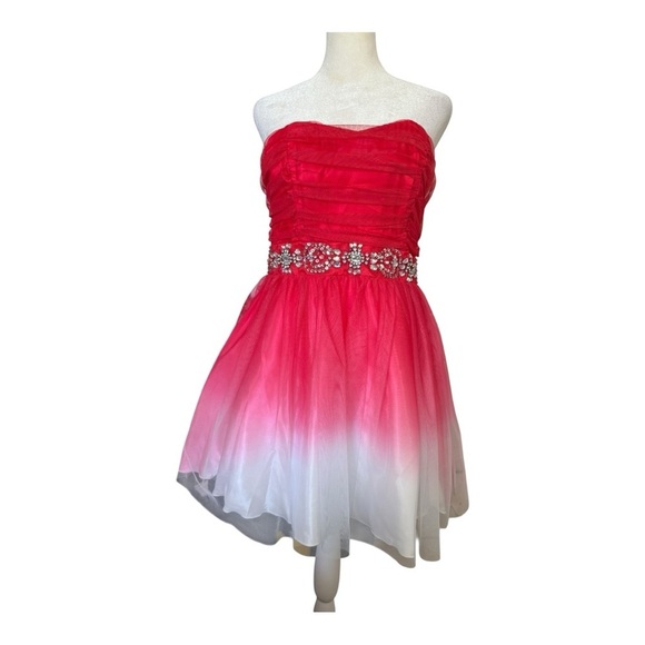 B Darlin Dresses & Skirts - B. Darlin Pink Ombre Homecoming Dress Size 11/12 Rhinestone Belt